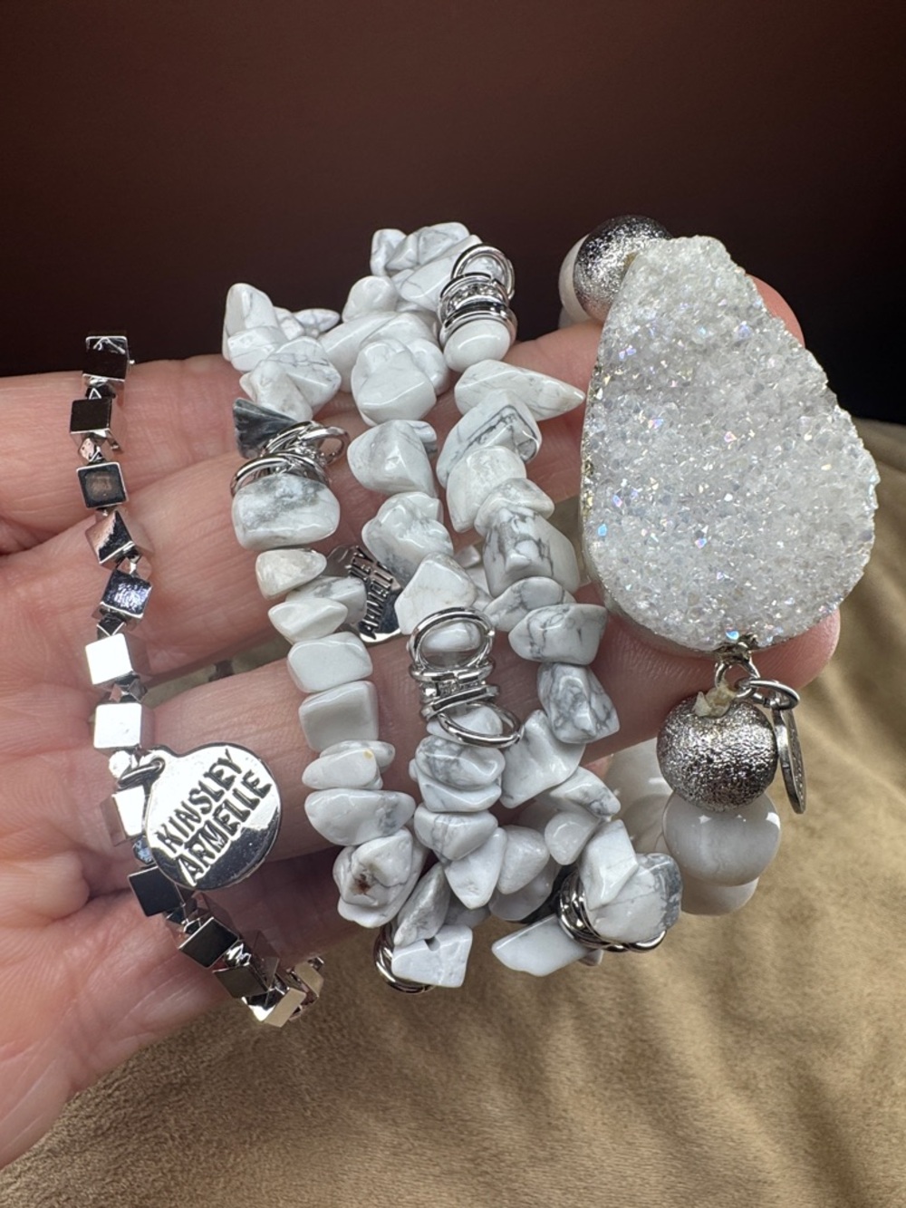 Kinsley Armelle White Howlite Chip & Sparkling Druzy Bracelet Set of 5